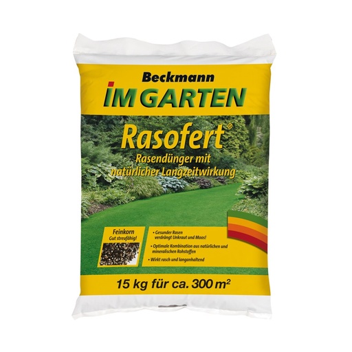 [BONI-10122] 15 kg Îngrășământ pentru gazon Beckmann Rasofert®, organic-mineral pentru aprox. 300 m²