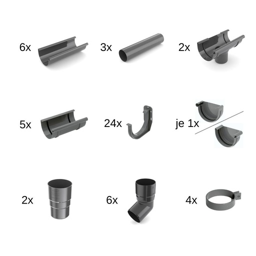 [BONI-62-024E-SET12] Set jgheab 12m grafit Sistem 125