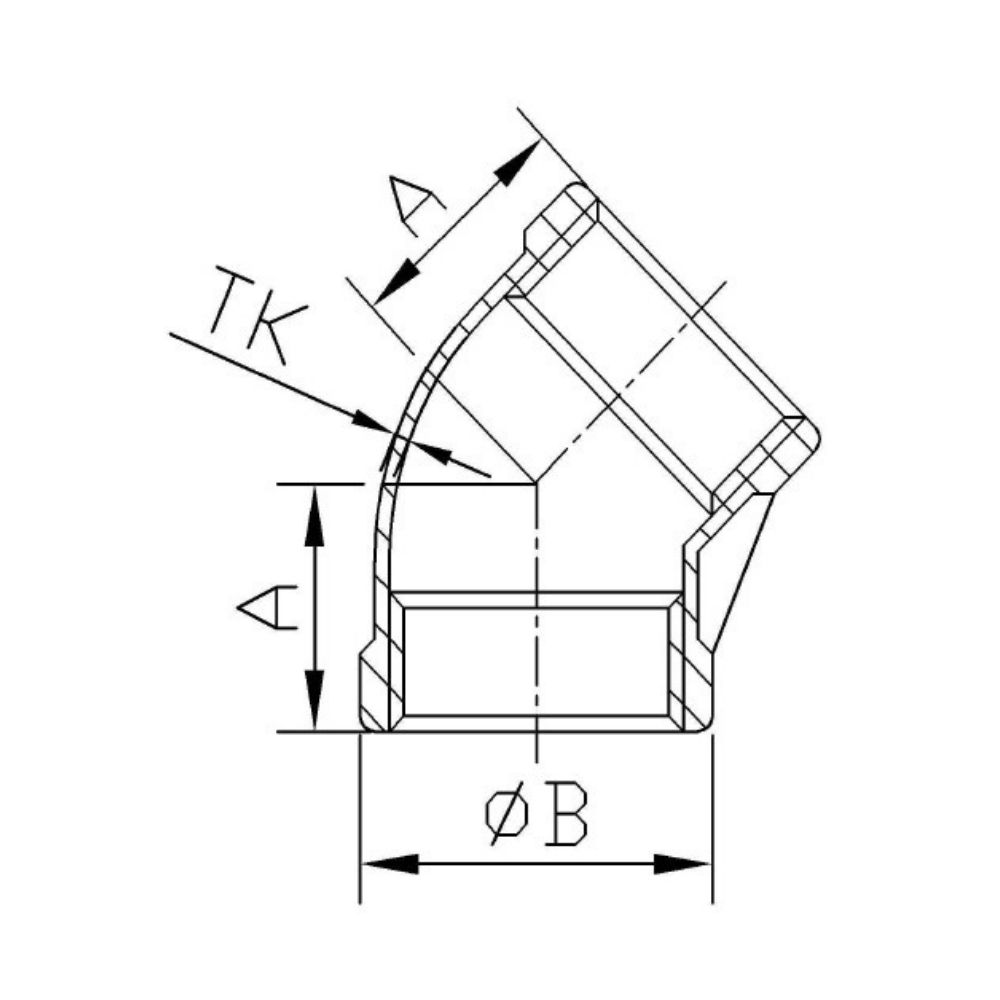 Fiting cu filet din oțel inoxidabil cot 45° 1 1/2" IG-1