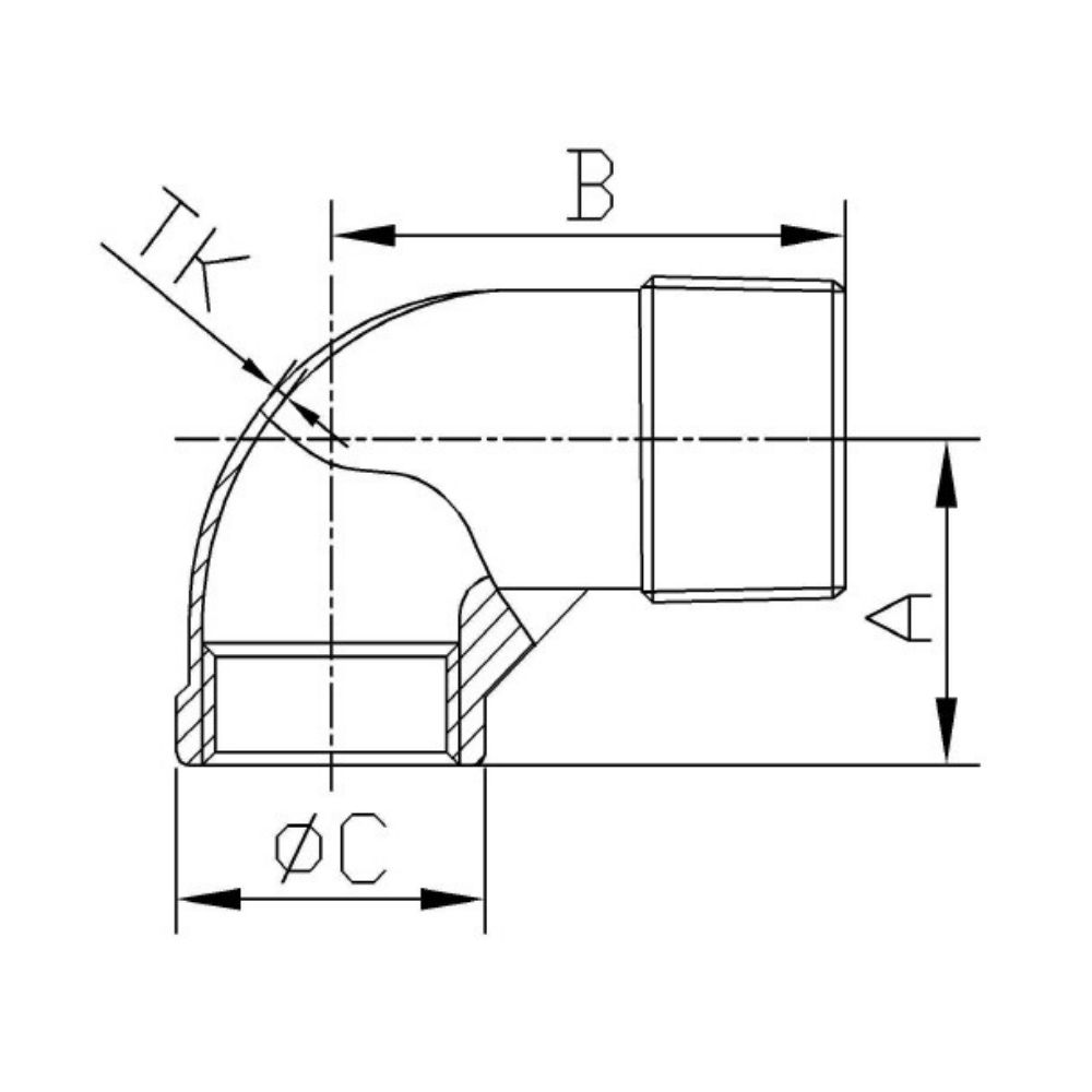 Fiting filetat din oțel inoxidabil cot 90° 1 1/4" IG x 1 1/4" AG-1